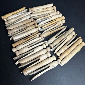 Bundle of 30 Antique Wooden Round Top Clothespins